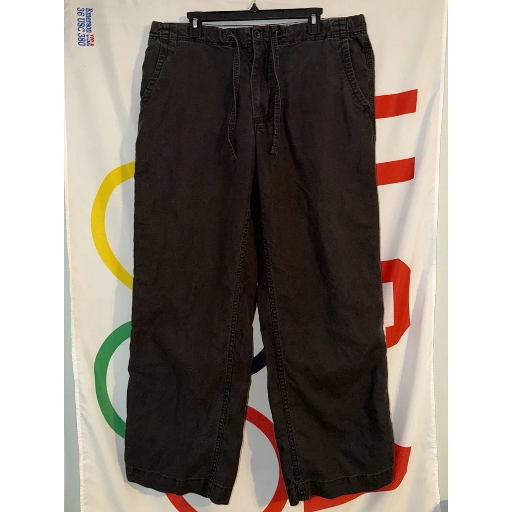 GAP Linen Cotton Blend Pants Trousers Mens Large Black Relaxed Fit Loose Chino
